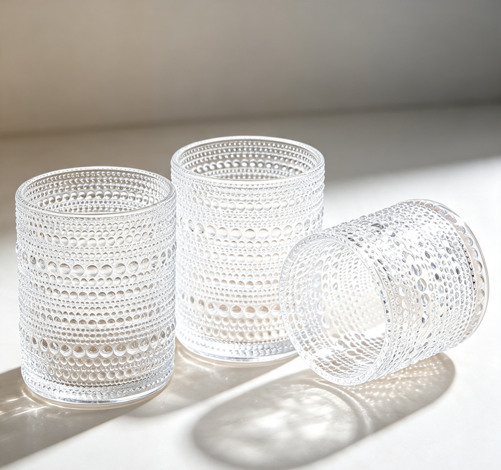 Vintage Embossed Dot Beaded Glass Tumbler