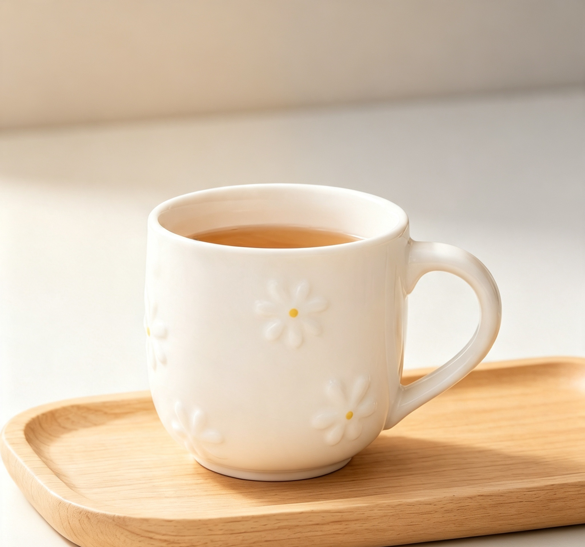 Cream‑White Embossed Daisy Ceramic Mug