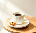Pure White Vertical‑Rib Ceramic Coffee Cup & Saucer Set