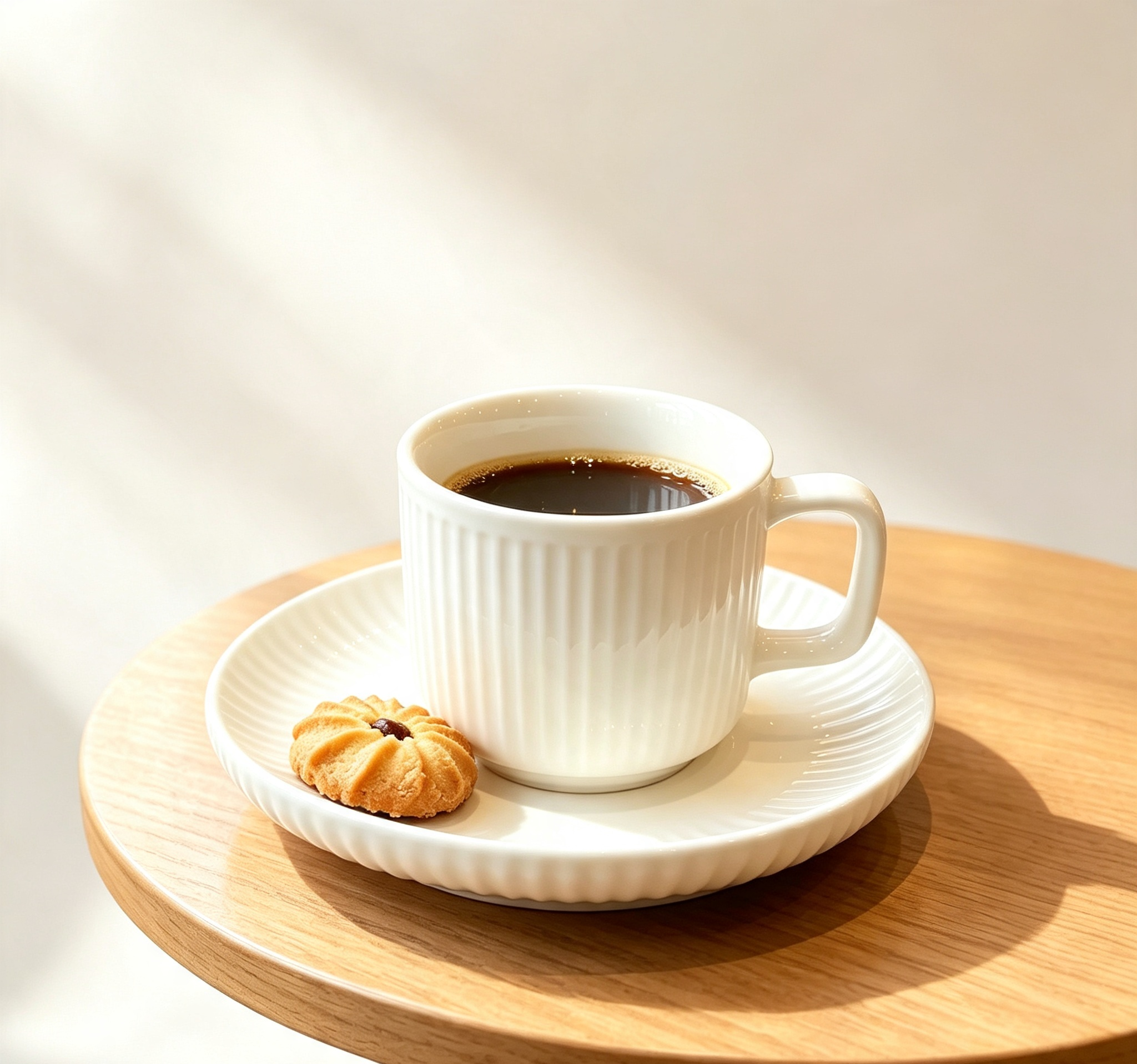 Pure White Vertical‑Rib Ceramic Coffee Cup & Saucer Set