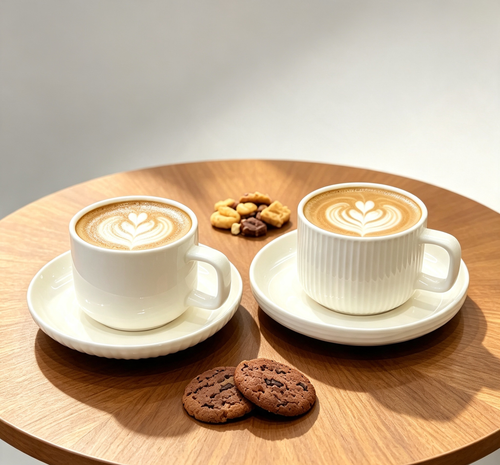 Pure White Vertical‑Rib Ceramic Coffee Cup & Saucer Set