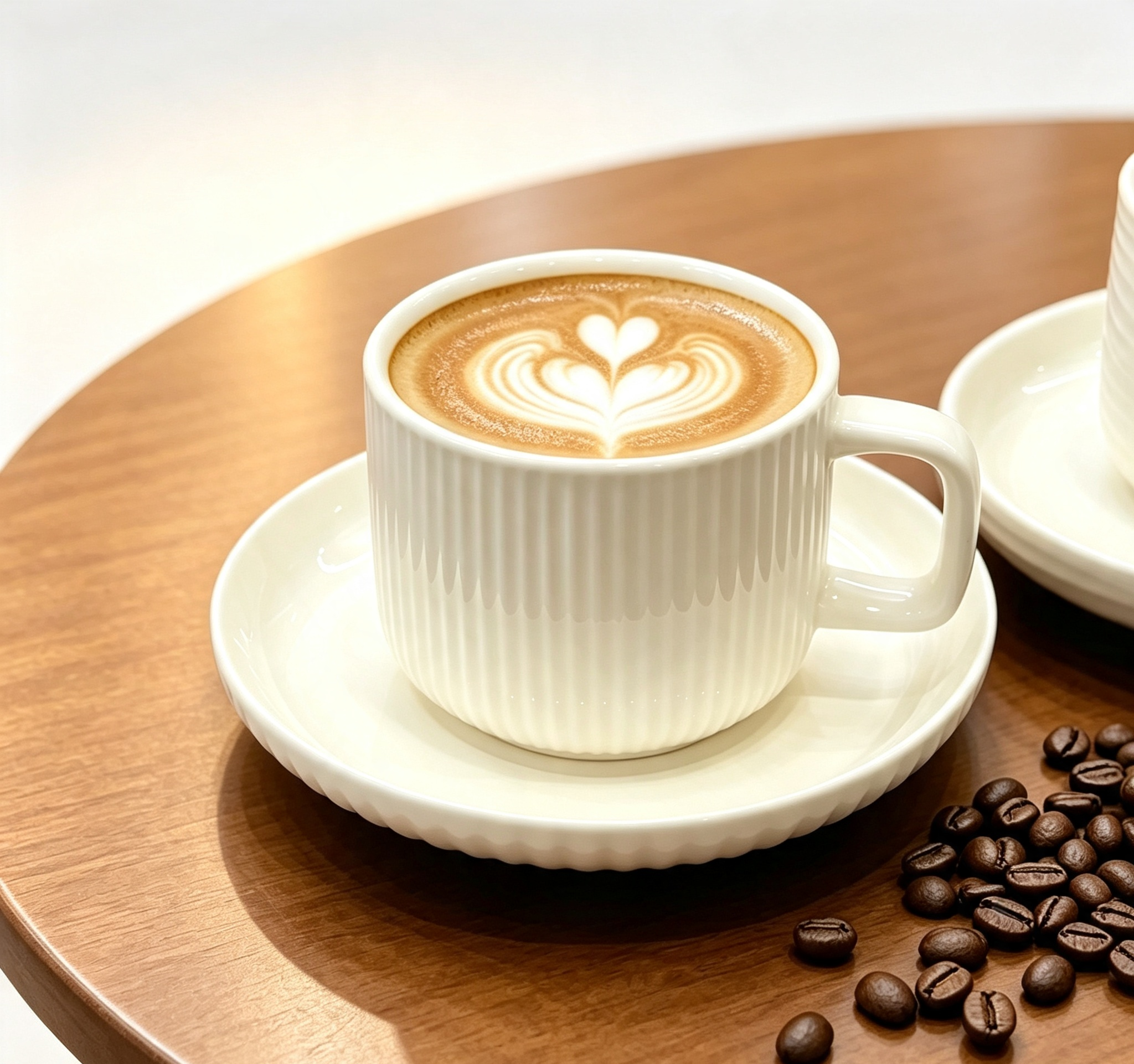 Pure White Vertical‑Rib Ceramic Coffee Cup & Saucer Set